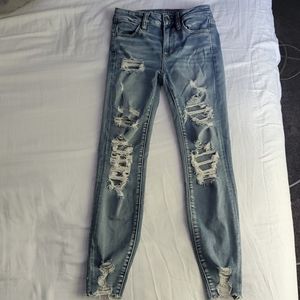 Blue super stretch ripped jeans